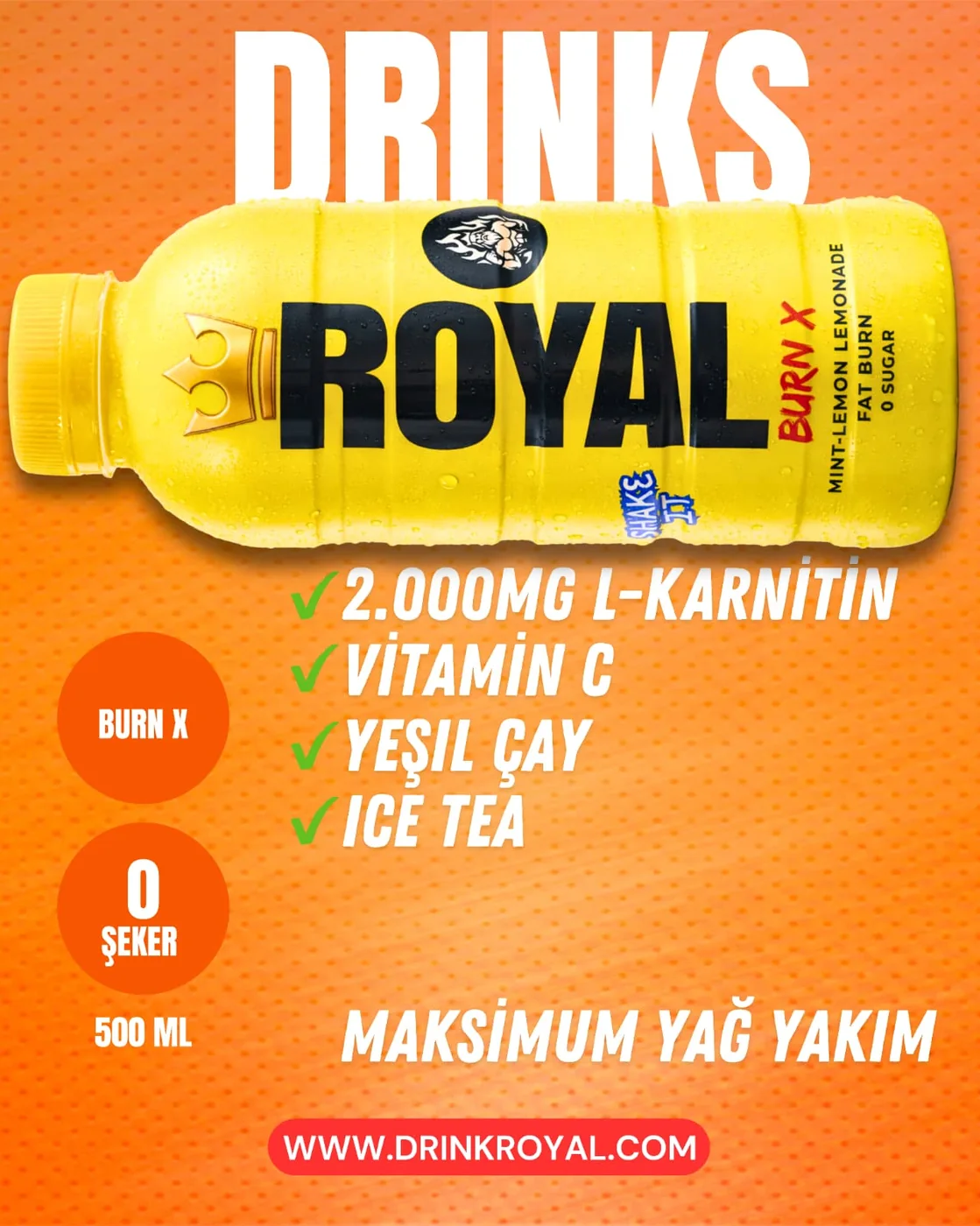Royal Burn X sarı ambalajıyla aktif yaşam kategorisinde dikkat çekiyor